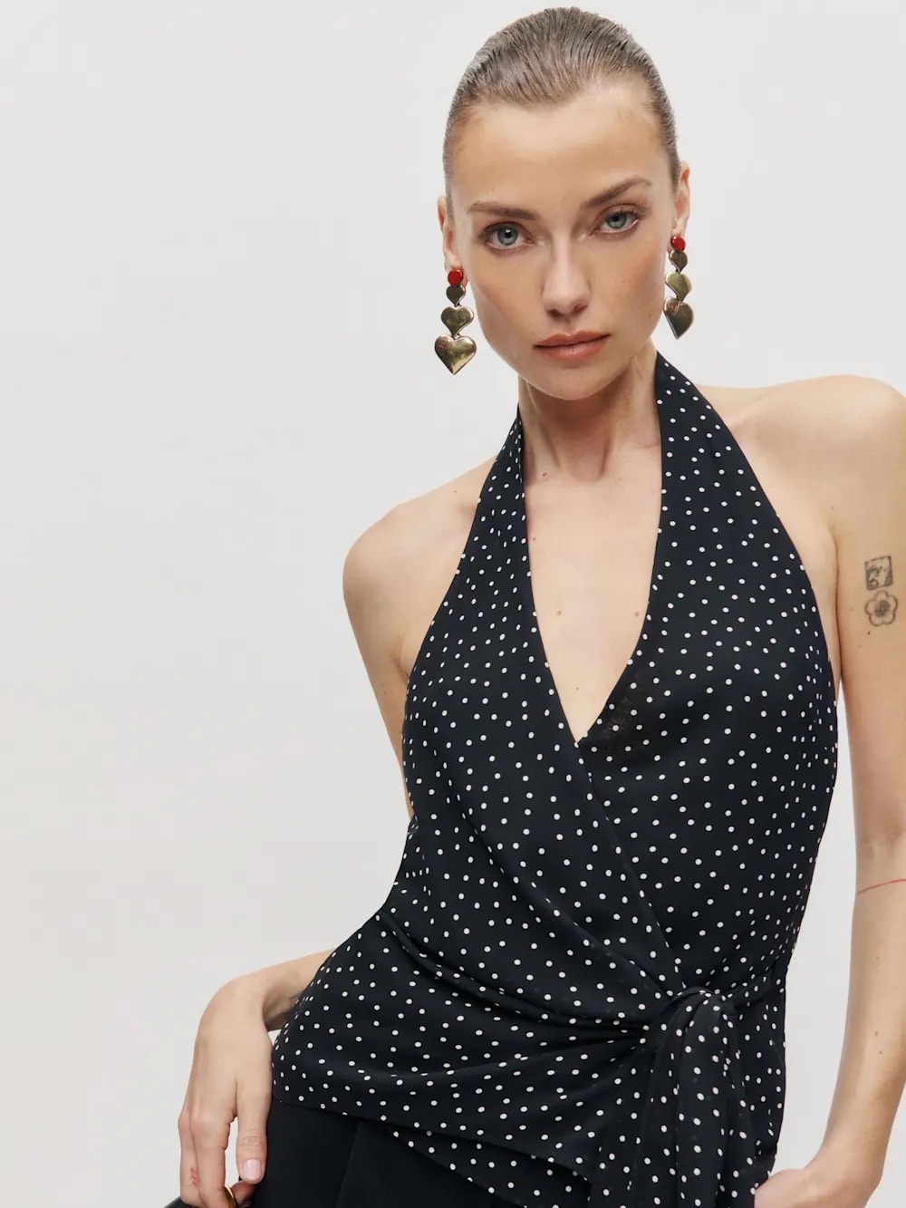 NWT REFORMATION Nila Black & White Polka Dot Halter Wrap Tank, Size M *RARE* - Picture 2 of 12